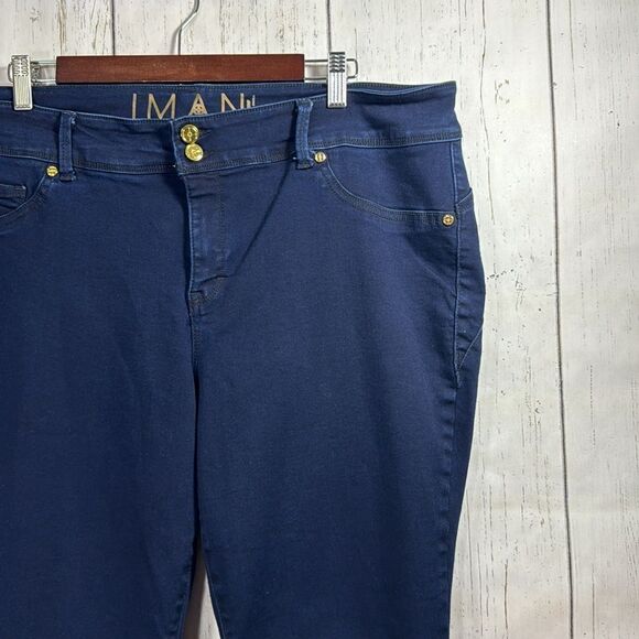 Iman Global Chic Womens Plus 360 Slim Boot Cut Dark Blue Denim Streetwear Jeans - Picture 4 of 16